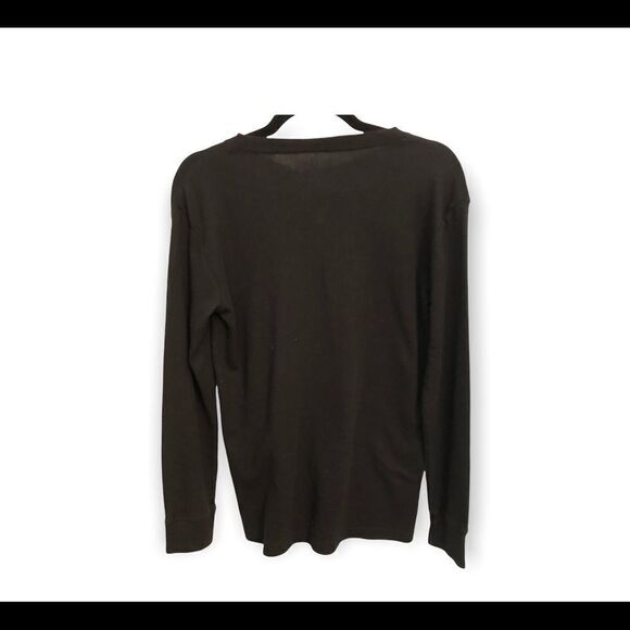 Black waffled Place Long sleeve shirt with two silver buttons at boat neck. - Picture 5 of 5